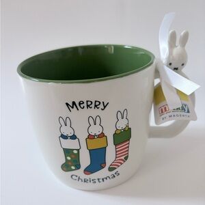 Magenta White Ceramic Mug with Green Interior and Festive Bunny Stockings